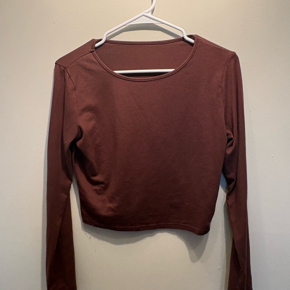 Brown Long Sleeve Crop Top